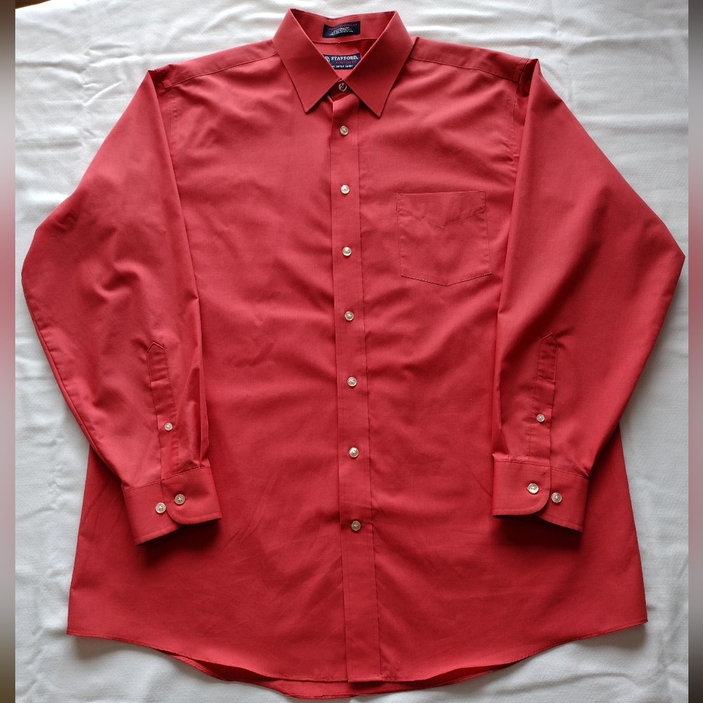 Stafford Performance Men's Shirts Size 17 34-35 Coral Longsleeve
